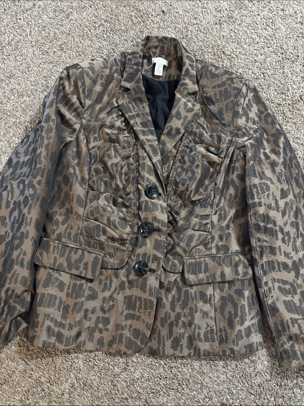 Chicos Brown Animal-Print Blazer Jacket - Women's Tailored Suit Jacket